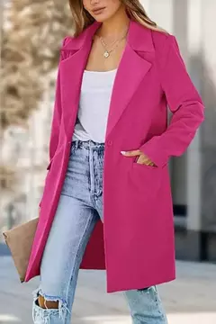 Jaqueta de gola virada para baixo feminina, mistura de lã, casacos longos, casacos femininos, roupas de inverno - comprar online