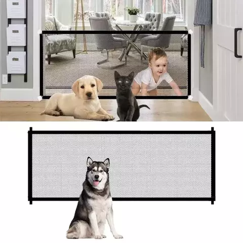 Cerca de segurança para porta de cachorro, malha dobrável, sem perfuração, escada, entrada de cozinha, porta interna, proteção para animais de estimação, gancho de isolamento