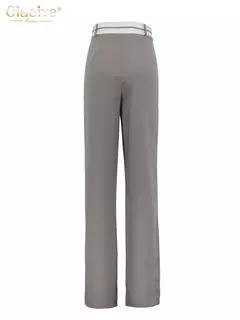 Clacive-Calça reta de cintura alta feminina, calça feminina, elegante, solta, chique, emendada, cinza, escritório, moda, casual, de comprimento total - comprar online