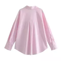 TRAF-Blusa Oxford de Algodão Single-Breasted Feminina, Camisa Manga Longa, Tops Chiques, Lapela, Roupa de Rua, Senhoras, Moda - Wolf Magazine
