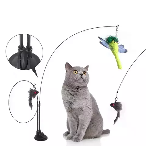 Brinquedos de gato simulação pássaro interativo otário pena pássaro com sino gato vara brinquedo para gatinho jogando teaser varinha brinquedo gato suprimentos