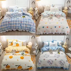 Yanyangtian rendas 4-piece conjunto de cama folha colcha capa fronha linho para a família crianças quarto sala estar conjunto 4 pçs