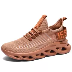Tênis respirável de tecido voador masculino, sapatos de sola grossa antiderrapantes, confortáveis, casuais, esportes ao ar livre, tamanho grande, novos