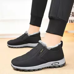 Botas casuais masculinas com escorregar, tênis de pele confortável, sapatos antiderrapantes, botas de neve quentes, inverno, 2024