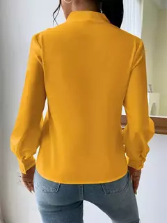 Pulôver de manga comprida com decote V feminino, camisa elegante, estilo britânico, tops urbanos, monocromático, confortável, blusa casual feminina, outono - comprar online