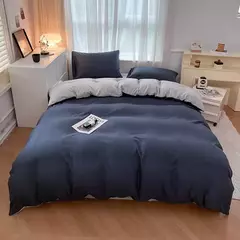 Conjunto de cama de tecido com escova de cor sólida, 2 lados, 4 peças, capa de edredom, fronha, lençol, colcha, único, queen, king size - Wolf Magazine