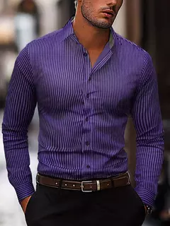 Camisa listrada de manga longa masculina, camisa de botão respirável casual, tecido macio confortável, plus size XS-6XL, 2024 - Wolf Magazine