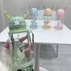 Garrafa de água Deer Horn para crianças, grande capacidade, copo de palha de plástico, estudante, menina kawaii, crianças, desenhos animados, 500ml