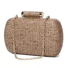 Bolsa de embreagem para mulheres, Bolsa de Raffia para senhoras, Bolsa de noite, Crochet Crossbody Bags, Ombro de praia, Verão, Saco de mão tecido luxuoso