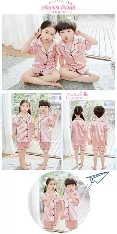 Conjunto de pijamas de cetim de seda infantil pijamas de bebê pijamas pijamas cor sólida, terno infantil, meninos, meninas, outono