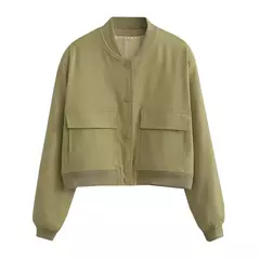 Willshela-Jaquetas bomber monocromáticas femininas, casaco com bolsos, decote em v, peito único, mangas compridas, roupas chiques para senhora, moda feminina - loja online