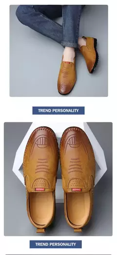 Sapato de couro casual masculino, sola macia, respirável, tendão de vaca, trabalho, dirigindo, feijão, vestido de negócios masculino - loja online