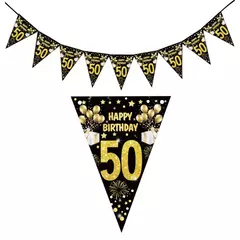 Artigos para Festa de Aniversário para Homens e Mulheres, Preto e Dourado, 50 Anos, Pratos De Papel, Copos, Guardanapo, Toalha De Mesa, Louça Decoração
