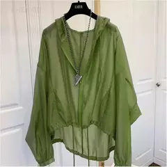 Casacos de zíper à prova de sol femininos, casacos finos e soltos, roupas para ver através do exterior, roupas leves, pretas, verão - loja online