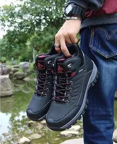 Botas de neve de couro quente masculinas, tênis de caminhada ao ar livre, sapat na internet