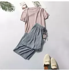 Calça casual de cintura alta feminina, fundo de sino emagrecedor, cor sólida, seda do gelo, faixa elástica na cintura, novo estilo, verão, por atacado - comprar online