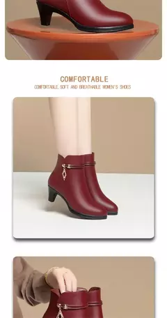 Botas de inverno de couro macio para a mamãe, Sapatos de plataforma pretos eleg - loja online