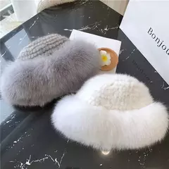 Imagem do Chapéu de pele de vison genuíno para mulheres gorro de malha natural de luxo chapéu de malha artesanal pele de raposa real moda inverno quente, novo
