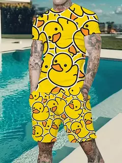 Camiseta de praia havaiana masculina, conjunto de 2 peças, manga curta, estampa palmeira, decote em O, moda exterior, casual, verão - comprar online