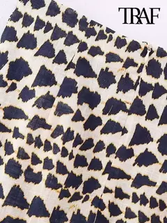 TRAF-Mini saia feminina com estampa frisada, cintura alta, zíper traseiro, moda vintage, saias femininas - comprar online