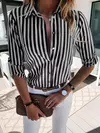 Camisas listradas soltas para mulheres, blusas vintage de grandes dimensões, tops femininos elegantes, moda casual, jovem, outono, 2023