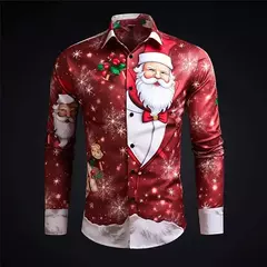 2024 Christmas Shirts For Men 3d Printed Santa Claus Men's Shirt Daily Casual Long Sleeve Fashion Tops T Shirt Blouses Camisa - comprar online