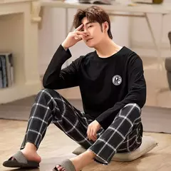 Conjuntos de pijama de lazer listrados masculinos, roupa doméstica masculina de mangas compridas, adolescentes, terno fora da casa, novo, primavera e outono na internet
