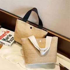 Fsafashion-bolsa de tecido palha para mulheres, bolsa casual para férias, bolsas com alça superior, bolsas de ombro retrô artesanais, moda feminina, 2024