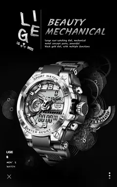 Imagem do LIGE-Relógio Militar Impermeável Masculino, Digital 50m, Relógio de Pulso, LED, Quartzo, Relógio, Esporte, Masculino, Relógios Grandes