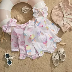 Ma & baby-maiô de manga comprida para menina 0 a 24 anos, impressão de sorvete, com zíper, para recém-nascido na internet