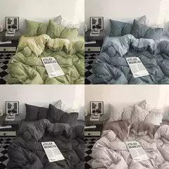 YanYangTian-Roupa de cama, Algodão lavado, 4 peças, Conjunto de lençóis, Conforto, Sólido, Natal, Casal, Capa de edredão