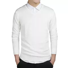 Imagem do Camisola de algodão tricotada com decote v masculino, pulôveres slim fit, monocromático, marca casual, suéteres masculinos, outono 2022