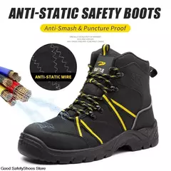 Botas de segurança para caminhada para homens, botas de aço, à prova de perfurações, calçados de segurança esportivos de cano alto, antiestáticos, ao ar livre - loja online