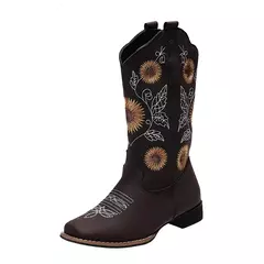 Mulher flor bordado sapatos deslizamento-on botas de equitação senhora salto quadrado meados de bezerro bota feminina inverno fino sapato de pelúcia zapatos de mujer - Wolf Magazine