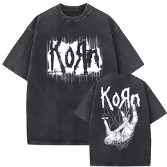 Camisetas com estampa de esqueleto masculinas, banda de rock vintage lavada, Korn caindo longe de mim, camiseta gótica, camiseta masculina extragrande, moda - Wolf Magazine