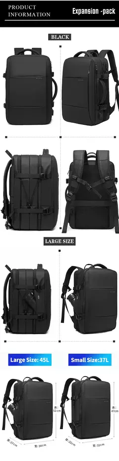 BANGE-Men's Waterproof Expansível Laptop Mochila, Grande Capacidade, Caminhadas Saco De Viagem, Mochilas Masculinas, 17,3";;VERDADEIRO;;"Blue 37L
