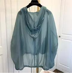 Casacos de zíper à prova de sol femininos, casacos finos e soltos, roupas para ver através do exterior, roupas leves, pretas, verão
