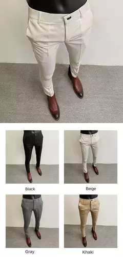 Homens terno calças calças formais pantalone hombre estiramento fino cor sólida vestido casual calças de comprimento total moda novas roupas masculinas - comprar online
