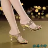 Sandálias femininas de diamante com strass, salto stiletto de uma palavra, salt