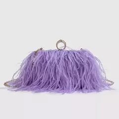 Ostrich Feather Clutch Bag para senhoras, Faux Fur Wallet, anéis de diamante Knuckle, jantar, bolsa de casamento, chique de luxo, moda - comprar online
