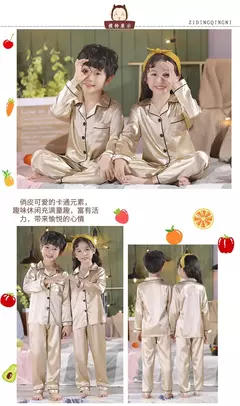 Conjunto de pijamas de botão infantil, pijamas de seda para meninas, pijamas infantis de Natal, criança, pijamas cetim bebê, espreguiçadeira - Wolf Magazine