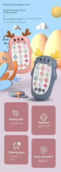 Telefone bilíngue mordedor brinquedos para bebê, música, brinquedo de voz, educação precoce, máquina de aprendizagem, eletrônica, presente infantil na internet