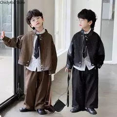 Crianças moda brilhante zíperes jaqueta de couro da motocicleta meninos casaco do plutônio meninas outerwear criança primavera outono roupas trajes festa