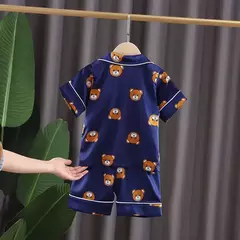 Conjuntos de pijama de urso de meninos e meninas, pijamas infantis, roupas de dormir do bebê, camiseta de manga curta, tops com calças na internet