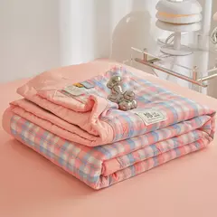 Colcha nórdica de algodão puro para verão, colcha individual lavada com xadrez, edredom de grampo longo para cama de casal queen