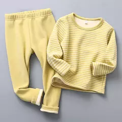 Conjuntos de pijama listrado forrado de pelúcia para crianças, aconchegante, caloroso, projetado para outono e inverno, homewear, adequado para crianças, uso diário e sono - comprar online