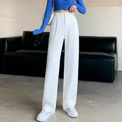 Imagem do Calça feminina de cintura alta até o chão, branca, solta, perna larga, feminina de escritório, reta, roupas longas, senhoras, outono, inverno