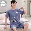Desenhos animados pato impressão pijama conjuntos para jovens amantes, pijamas de algodão, ternos curtos para casais, moda homewear, verão, 4XL