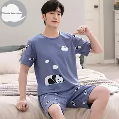 Desenhos animados pato impressão pijama conjuntos para jovens amantes, pijamas de algodão, ternos curtos para casais, moda homewear, verão, 4XL