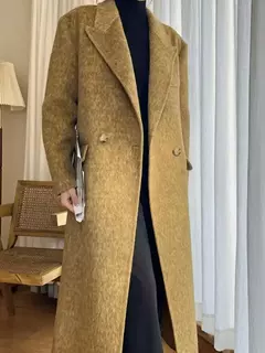 Casaco de alpaca de lã feminino, jaquetas de lã, trespassado duplo, gola de terno, solto, Casacos longos, senhora do escritório, outono, inverno, 2022 - comprar online